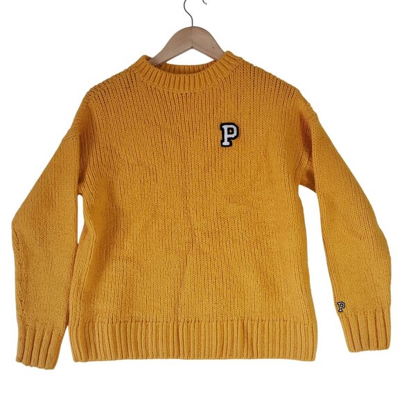 Victorias Secret PINK Pirates Baseball Yellow Knit Sweater Size XS Sporty Casual - Picture 1 of 7